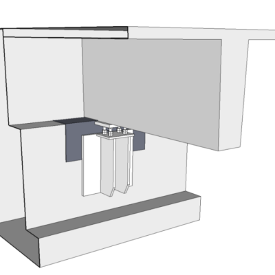 Modello 3D del rinforzo con piastre metalliche, in corrispondenza del giunto
