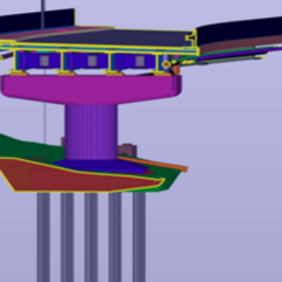 Sezione trasversale comprendente una pila in c.a., impalcato e sottoservizi